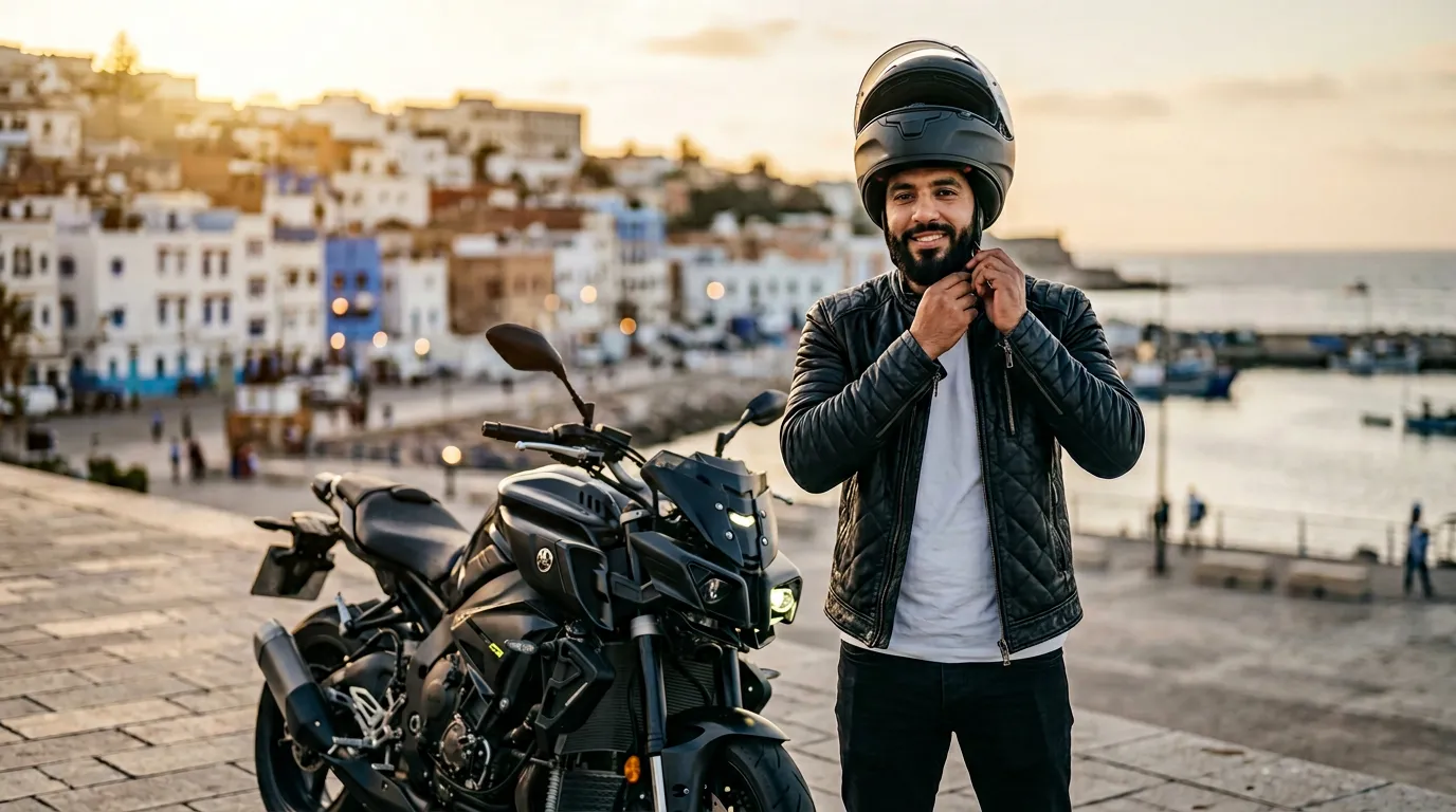 Motard sur la côte marroquí — seguro moto y deux-roues en Tánger con RMA Seguro Al Boughaz