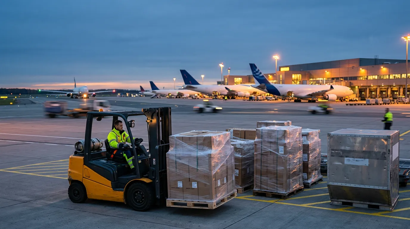 Hub logistique : avions cargo, manutention y fret, illustration transporte de mercancías RMA Tánger