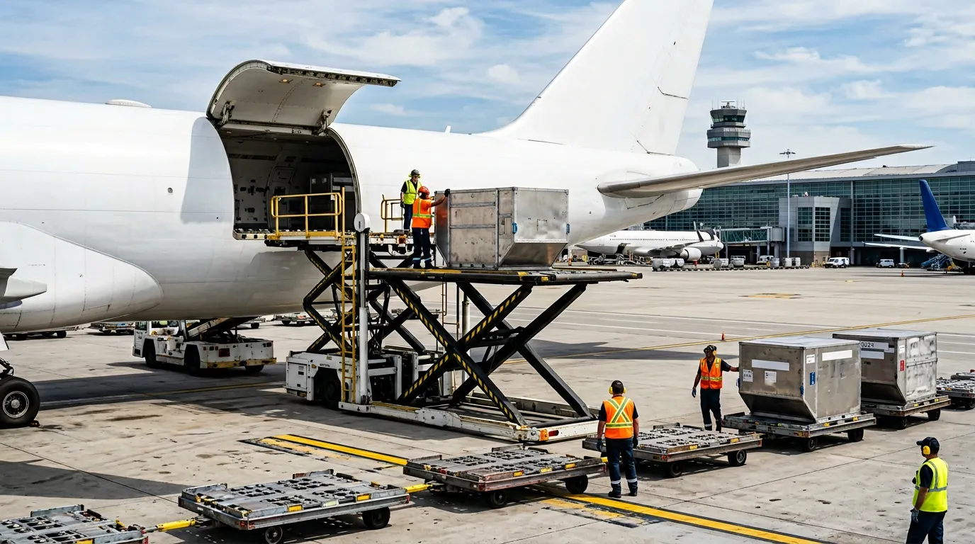 Avion cargo y manutention fret aérien sur tarmac