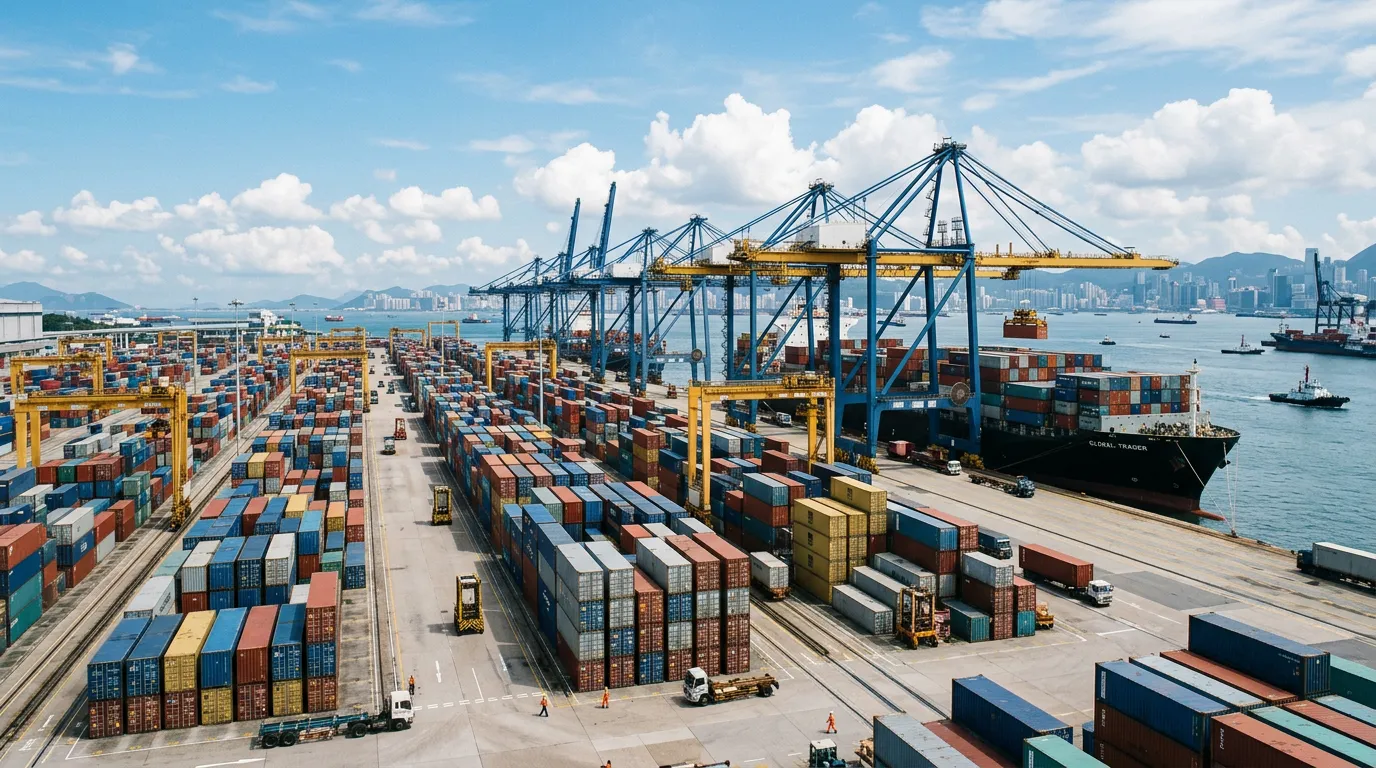 Porte-conteneurs y terminal portuaire, cargaison maritime